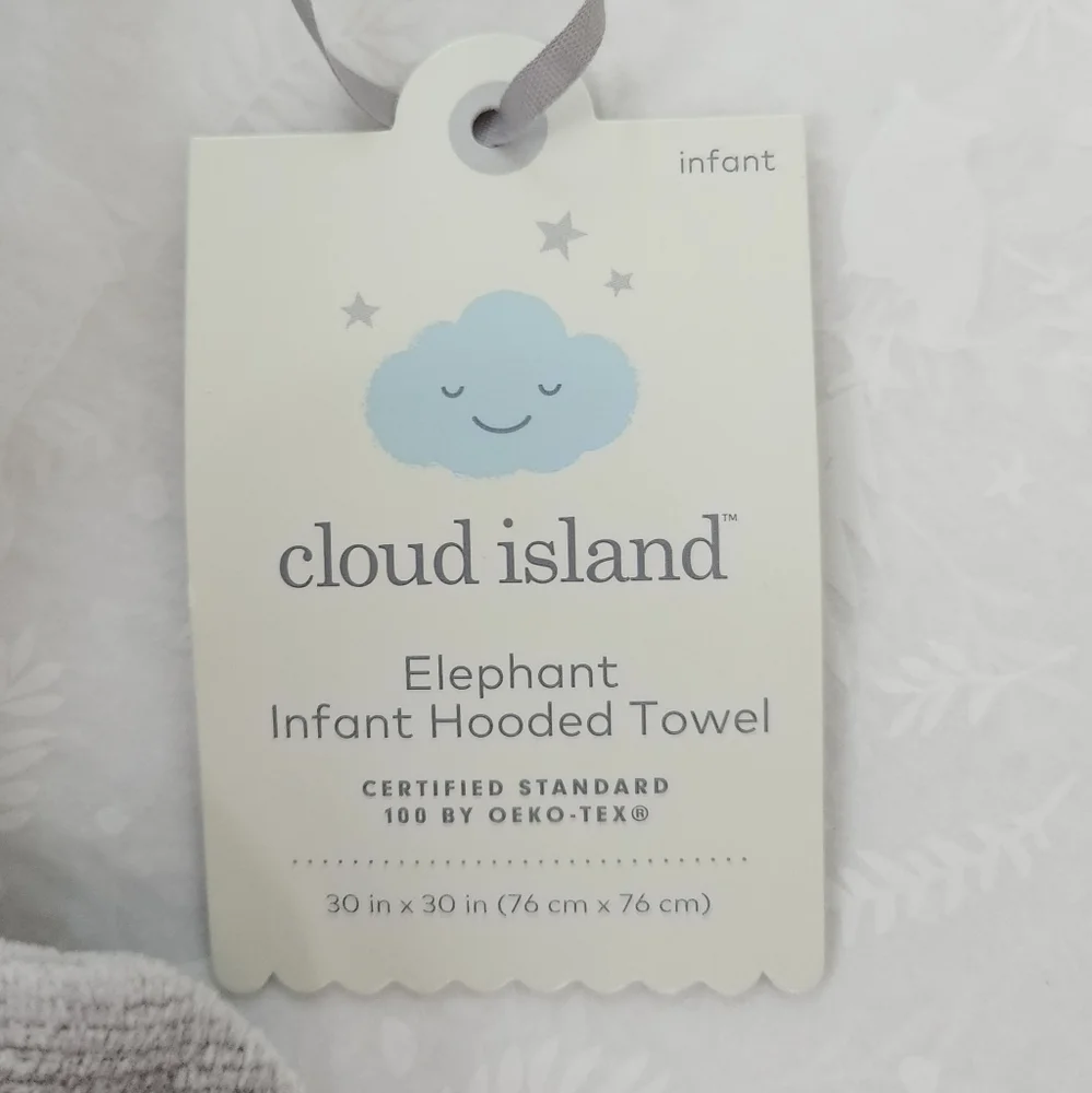 💕☁️NWT Cloud Island baby Hooded bath towel elephant 🐘